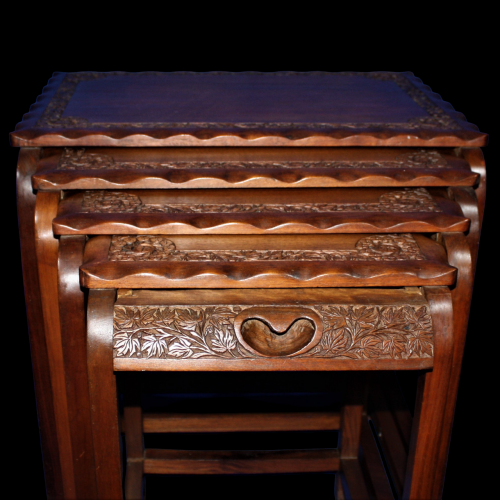 Vintage Hardwood Nest of Tables with Carved Borders image-4