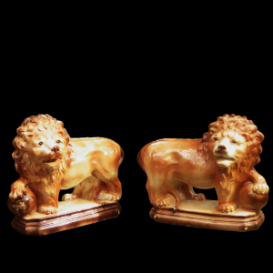 Antique 19th Century Staffordshire Pottery Large Pair of Lions