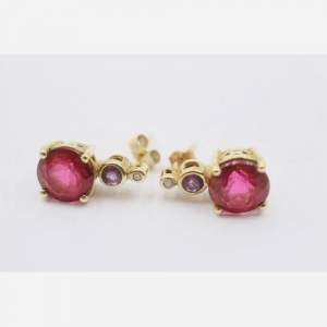Vintage 9ct Gold Pink Topaz Amethyst and Diamond Earrings