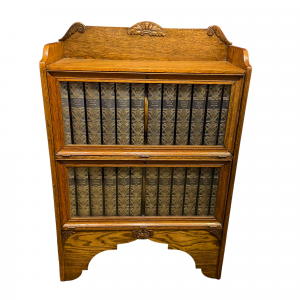 Golden Oak Bespoke made 1929 Bookcase with 24 Encyclopedia Set