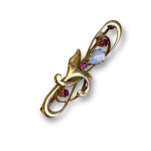 15ct Gold Opal and Ruby Brooch