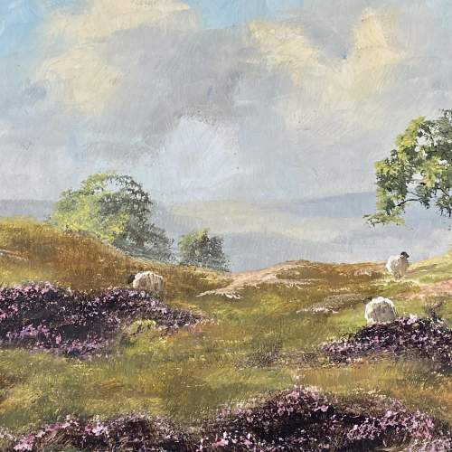 Lewis Creighton Oil on Board Painting of Sheep on the Moors image-2