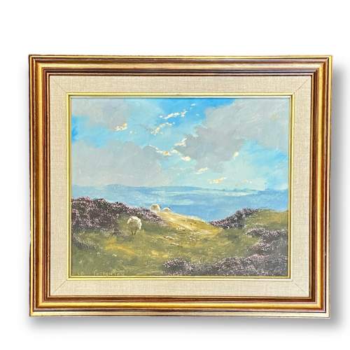 Lewis Creighton Oil on Board Painting of Sheep on the Moors image-1