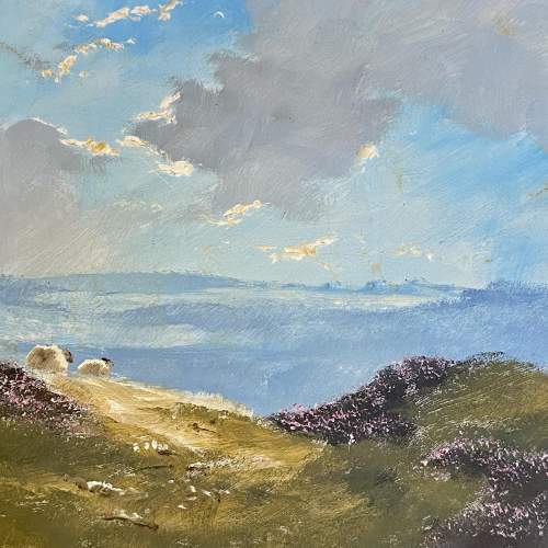 Lewis Creighton Oil on Board Painting of Sheep on the Moors image-2