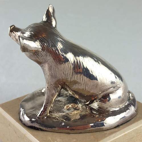 Silver Happy Pig mounted on later Marble Base - Hallmarked 2014 image-5