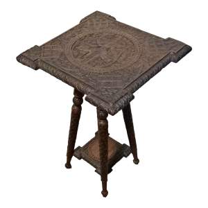 Antique Eastern Carved Hardwood Lamp Side Table