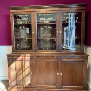 Edwardian Three Door Glazed Bookcase with Later Lettering