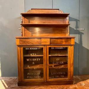 Antique Mahogany Two Door Glazed Chiffonier with Later Lettering