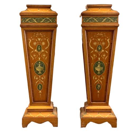 Pair of Edwardian Hand Decorated Satinwood Pedestals image-2