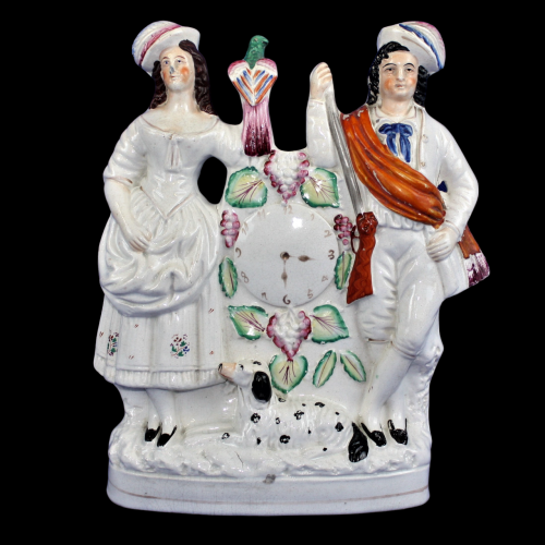 19th Century Staffordshire Pottery Figures with a Clock image-1