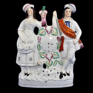 19th Century Staffordshire Pottery Figures with a Clock