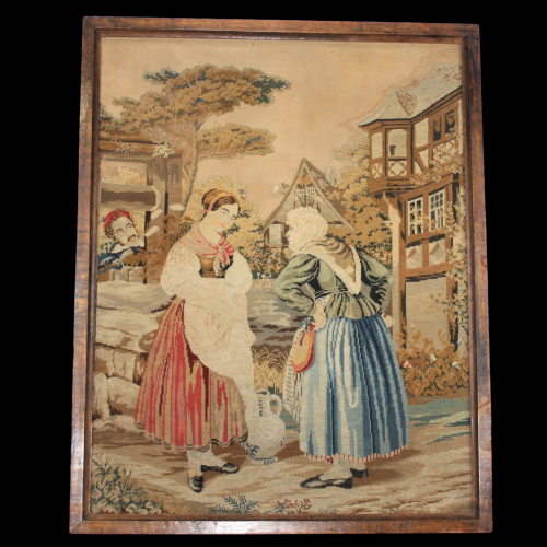 19th Century Tapestry of Two Women by a Well image-1