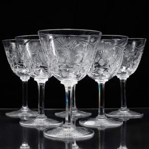 Set of Six Antique Stourbridge Wine Glasses