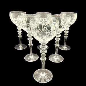 Quality Crystal Cut Glass Set of Six Balustroid Stem Wine Glasses