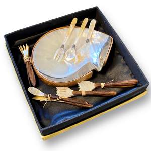 Mother of Pearl and Silver Plate Caviar Serving Set