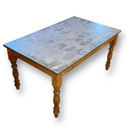 Zinc Topped Pine Dining Table image-1