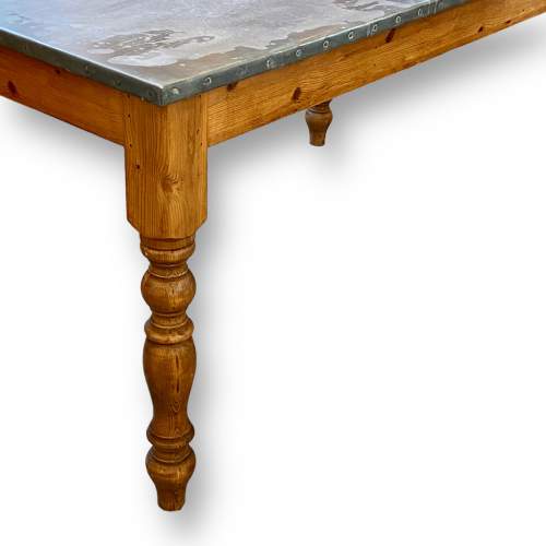 Zinc Topped Pine Dining Table image-5