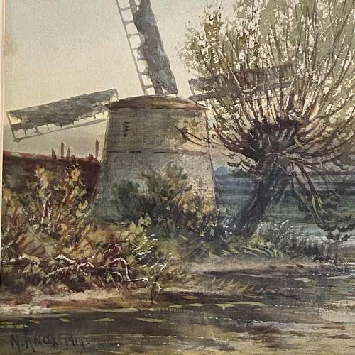William Knox Windmill and Rowing Boat Watercolour Painting image-3