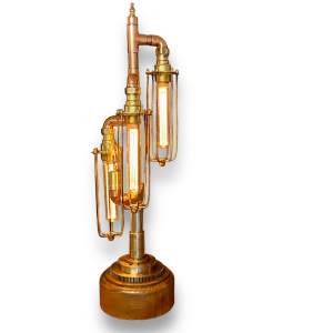 Steampunk Style Copper and Brass Triple Arm Lamp