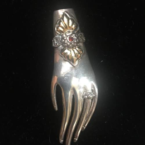 Vintage Silver and Gold Rare Hand Brooch image-1