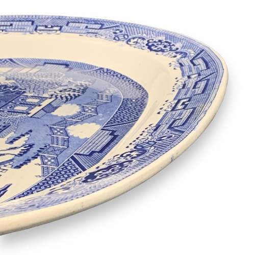19th Century Willow Pattern Large Blue & White Meat Plate image-2