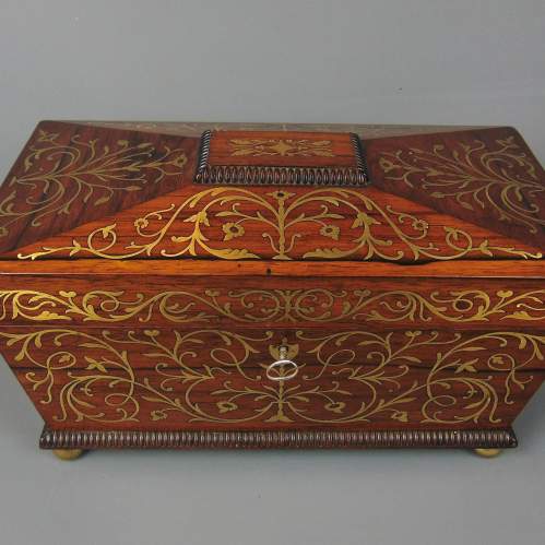 A Fine Rosewood Tea Caddy having Intricate Brass Inlay image-3