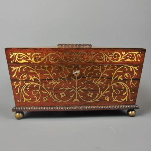 A Fine Rosewood Tea Caddy having Intricate Brass Inlay image-4