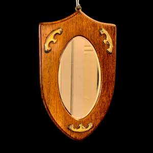 Vintage Oak Shield Shaped Oval Wall Mirror