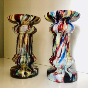 Pair of 1891 Franz Welz Spatter Glass Hand Blown Art Glass Vases