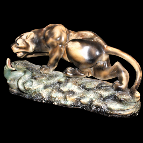 Art Deco Painted Plaster Figure of a Big Cat and Snake image-1
