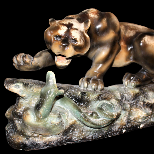 Art Deco Painted Plaster Figure of a Big Cat and Snake image-2