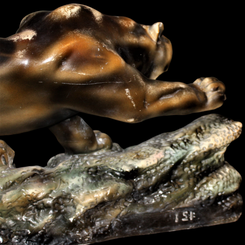 Art Deco Painted Plaster Figure of a Big Cat and Snake image-4