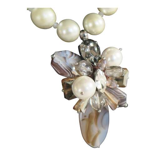 Vintage 1980's Statement Faux Pearl & Crystal Costume Necklace image-3
