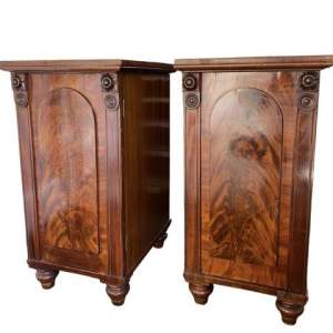 Pair of William IV Flame Mahogany Pedestal Cupboards