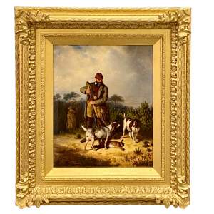 Otto Weber Antique Oil Painting of His Masters Spaniels