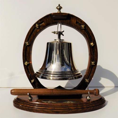 Victorian Silver Plated Bell on Large Oak Horseshoe Dinner Bell image-1
