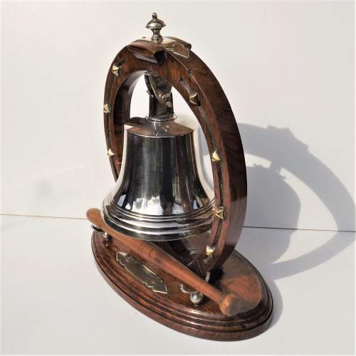 Victorian Silver Plated Bell on Large Oak Horseshoe Dinner Bell image-2