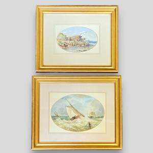 Pair of Framed Edward Swan Boat Watercolour Paintings