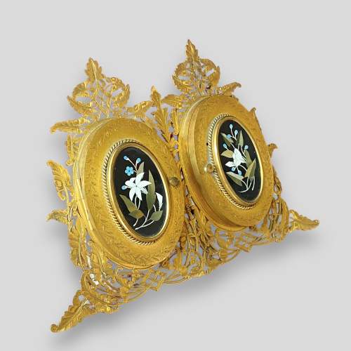 19th Century Brass Double Photo Frame with Pietra Dura Decoration image-2
