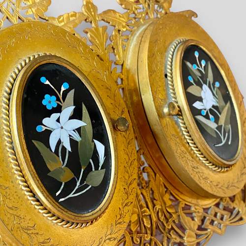 19th Century Brass Double Photo Frame with Pietra Dura Decoration image-3