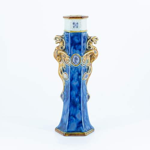 An Antique Doulton Lambeth Hexagonal Sleeve Vase by Francis Pope image-1