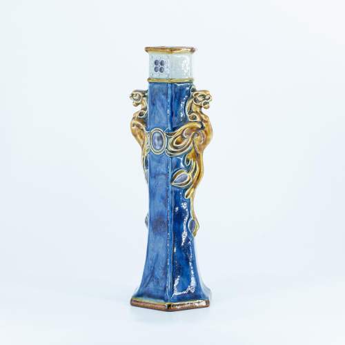 An Antique Doulton Lambeth Hexagonal Sleeve Vase by Francis Pope image-2