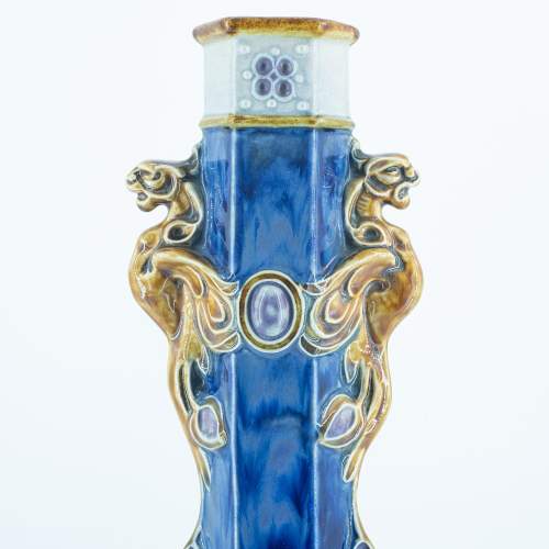 An Antique Doulton Lambeth Hexagonal Sleeve Vase by Francis Pope image-4
