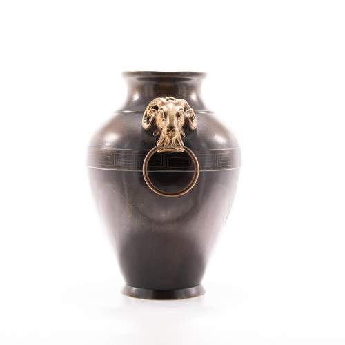 Vintage Neo-Classical Baluster Form Bronze Ram Head Vase image-3