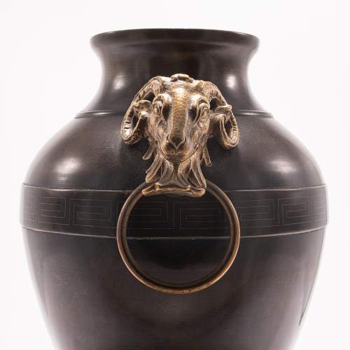 Vintage Neo-Classical Baluster Form Bronze Ram Head Vase image-4