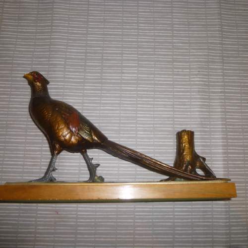An Austrian Spelter Cold Painted Pheasant Match Striker with Wand image-1