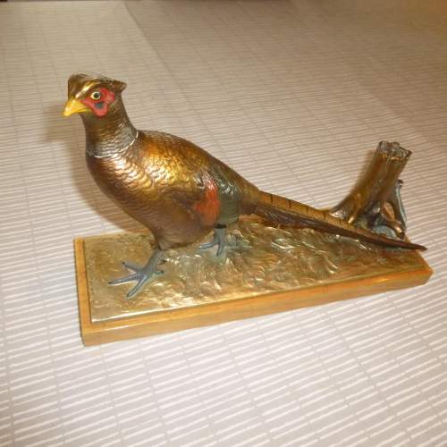 An Austrian Spelter Cold Painted Pheasant Match Striker with Wand image-2