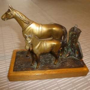 An Austrian Cold Painted Spelter Match Striker with Mare and Foal