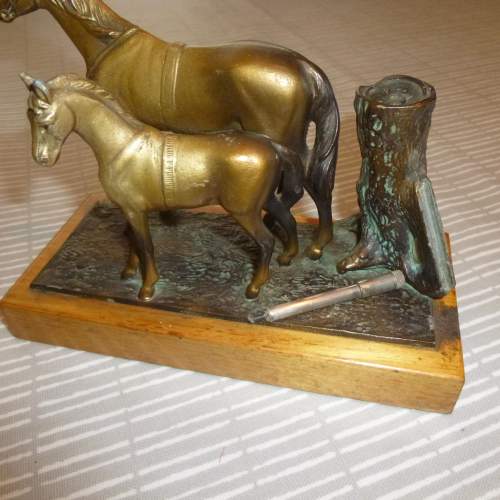 An Austrian Cold Painted Spelter Match Striker with Mare and Foal image-3
