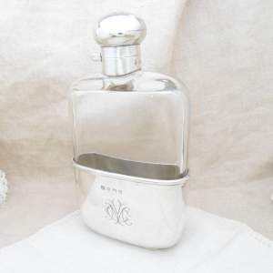 Antique Silver & Glass Hip Flask